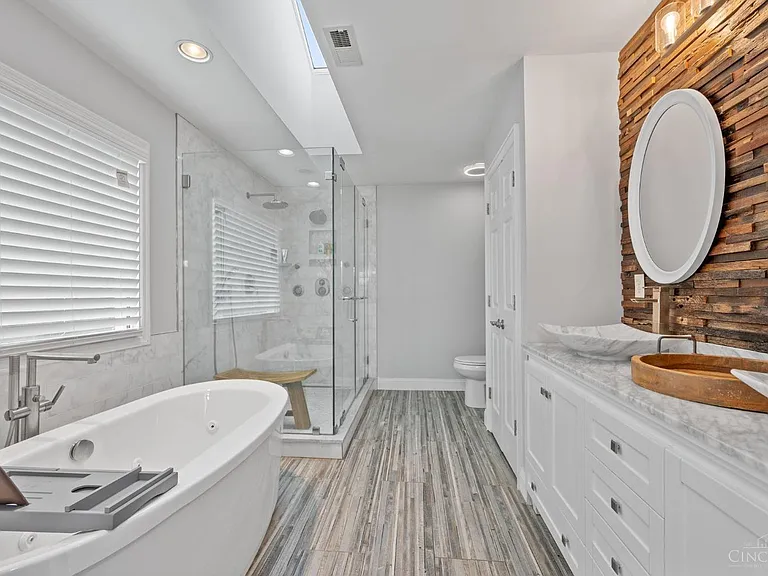 Bathroom after restoration and repair with updated finishes